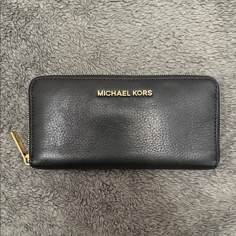 Michael Kors Black Leather Wallet with Gold Accents